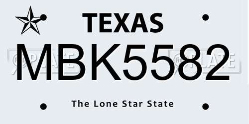 MBK5582 Texas License Plate
