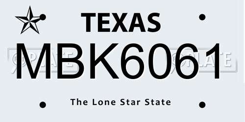 MBK6061 Texas License Plate
