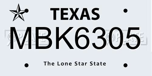 MBK6305 Texas License Plate