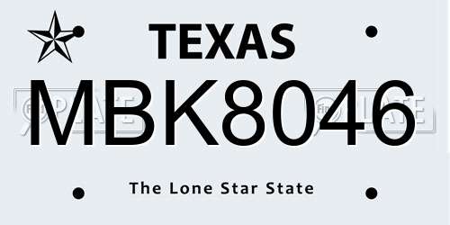 MBK8046 Texas License Plate