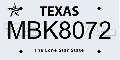 MBK8072 Texas License Plate