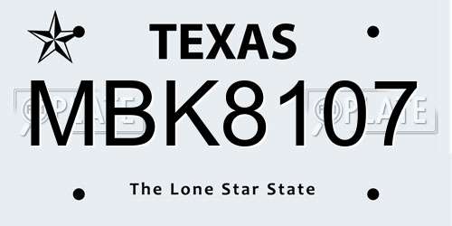 MBK8107 Texas License Plate