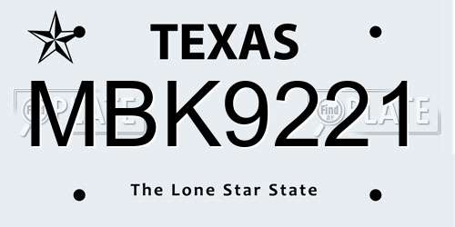 MBK9221 Texas License Plate
