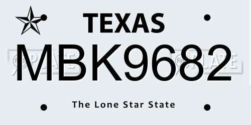 MBK9682 Texas License Plate
