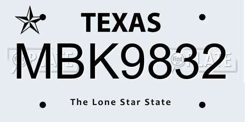 MBK9832 Texas License Plate