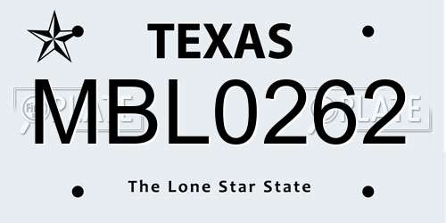MBL0262 Texas License Plate