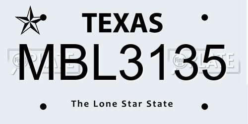 MBL3135 Texas License Plate