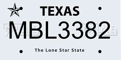 MBL3382 Texas License Plate