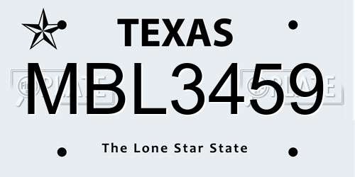 MBL3459 Texas License Plate