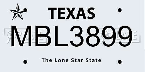 MBL3899 Texas License Plate