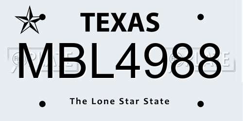 MBL4988 Texas License Plate