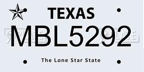 MBL5292 Texas License Plate