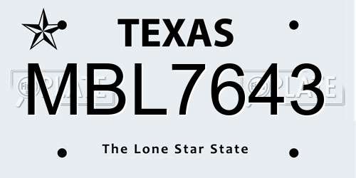 MBL7643 Texas License Plate