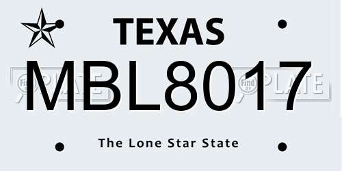 MBL8017 Texas License Plate