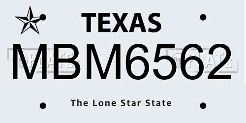 MBM6562 Texas License Plate