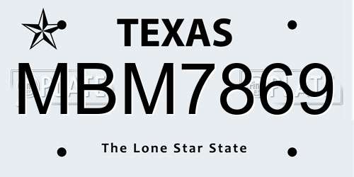 MBM7869 Texas License Plate