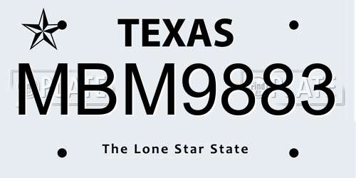 MBM9883 Texas License Plate