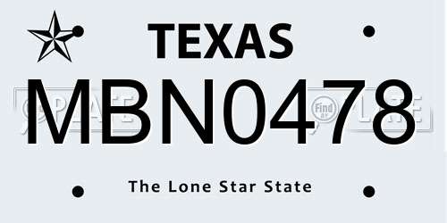 MBN0478 Texas License Plate