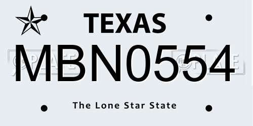 MBN0554 Texas License Plate