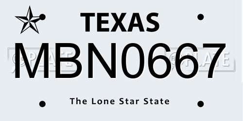 MBN0667 Texas License Plate