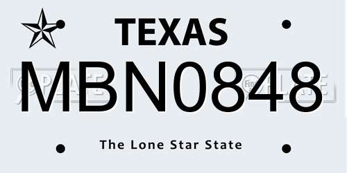 MBN0848 Texas License Plate