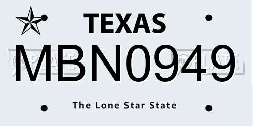 MBN0949 Texas License Plate