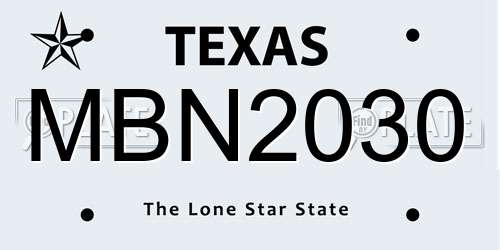 MBN2030 Texas License Plate