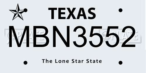 MBN3552 Texas License Plate