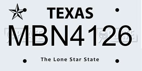 MBN4126 Texas License Plate