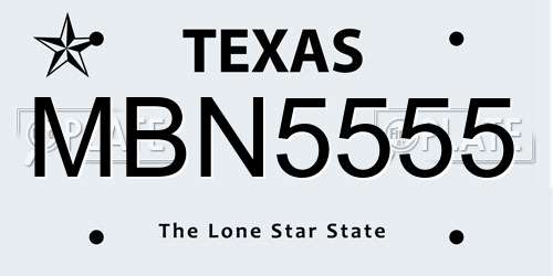 MBN5555 Texas License Plate
