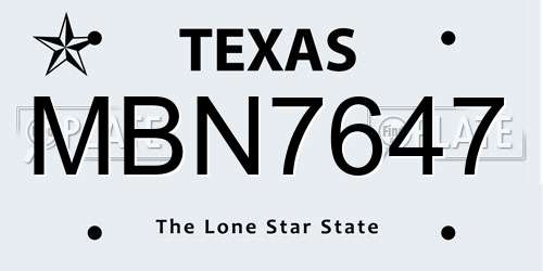 MBN7647 Texas License Plate