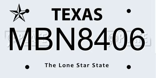 MBN8406 Texas License Plate