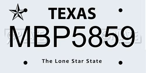 MBP5859 Texas License Plate