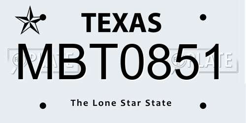 MBT0851 Texas License Plate