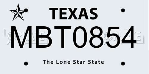 MBT0854 Texas License Plate