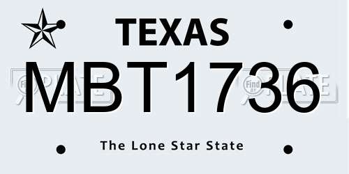 MBT1736 Texas License Plate