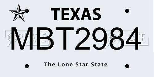 MBT2984 Texas License Plate