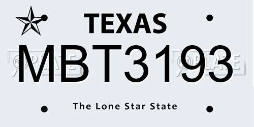 MBT3193 Texas License Plate