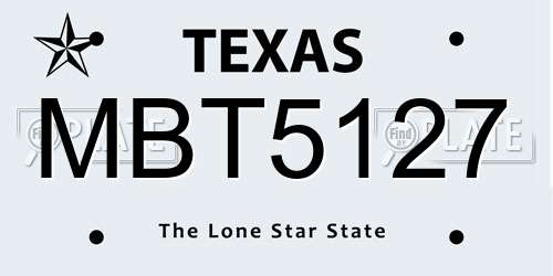 MBT5127 Texas License Plate