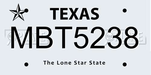 MBT5238 Texas License Plate