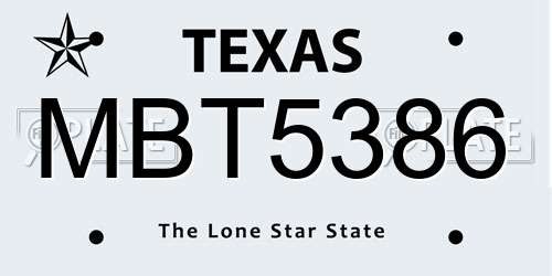 MBT5386 Texas License Plate