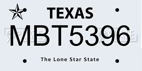 MBT5396 Texas License Plate