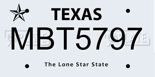 MBT5797 Texas License Plate