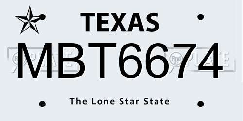 MBT6674 Texas License Plate