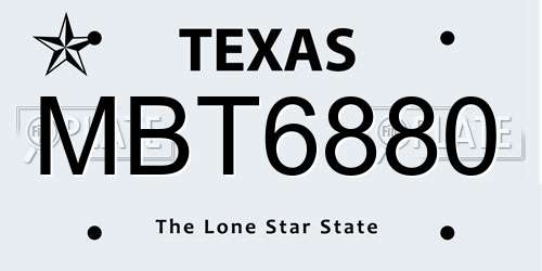 MBT6880 Texas License Plate