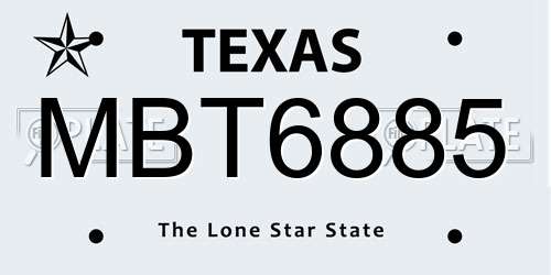 MBT6885 Texas License Plate