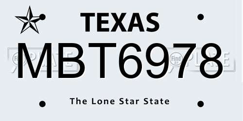 MBT6978 Texas License Plate