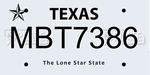 MBT7386 Texas License Plate