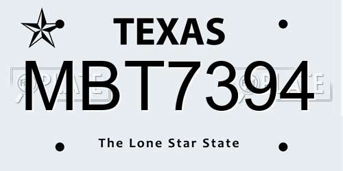 MBT7394 Texas License Plate