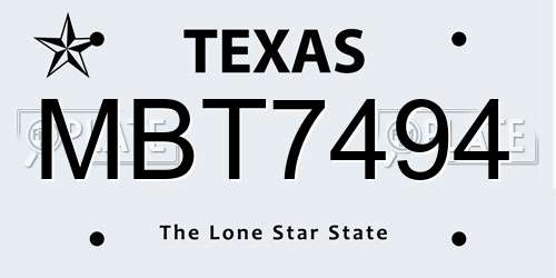 MBT7494 Texas License Plate